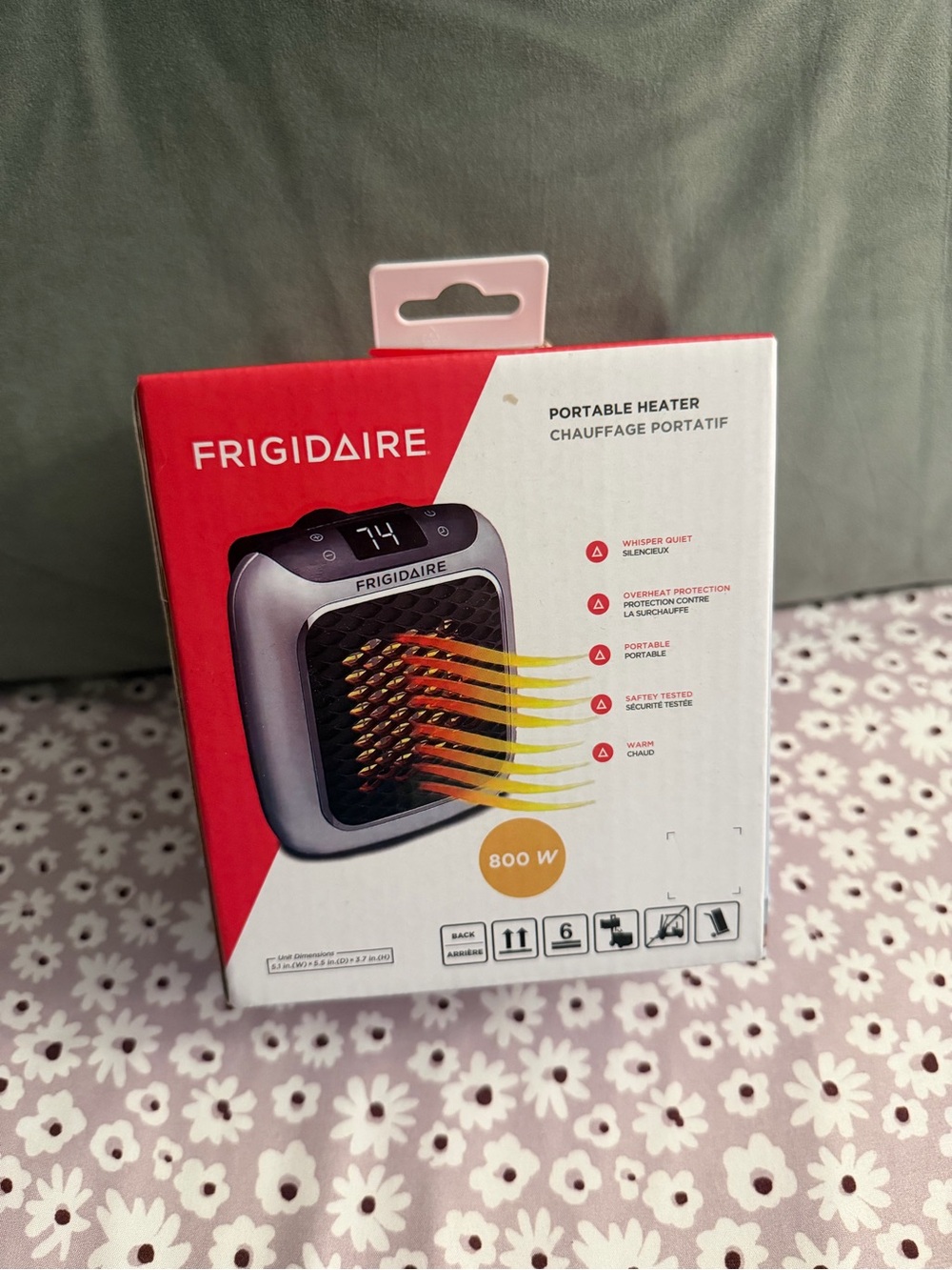 Frigidaire Portable Electric Wall Heater 800W Whisper Quiet Black Silver New